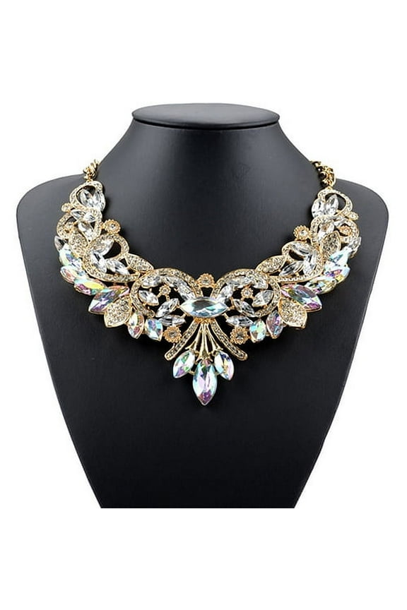 Colorful Rhinestone Flower Pendent Chain Choker Statement Collar Bib Necklace