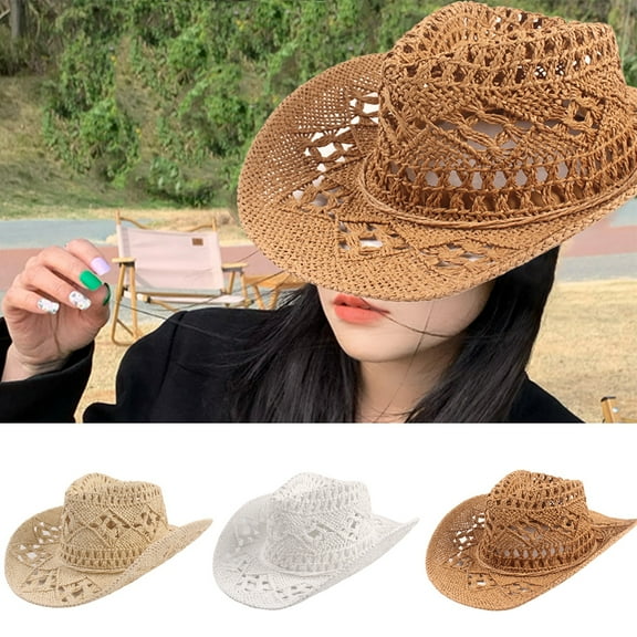UDIYO Cowboy Hat Hollow Out Curled Edge Wide Brim,Men & Women's Summer Sun Hat Fishing Hat