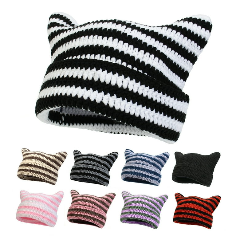 UDIYO Crochet Hats for Women Handmade Knit Cat Ear Beanie Hat