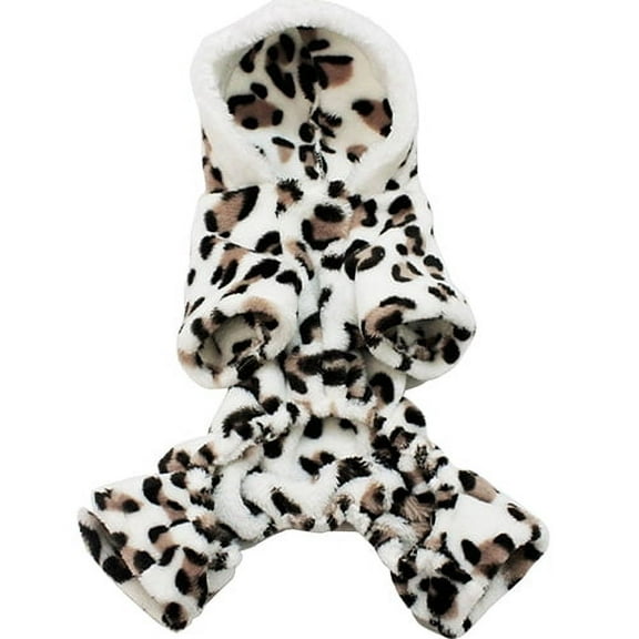 UDIYO Dog Hoodie Hooded Flannel Winter Warm Leopard Printed Pet Puppy Clothes Jumpsuit Pajamas Outwear for Home