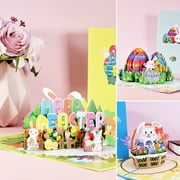 UDIYO Easter Pop Up Card Easter Eggs Basket Bunny 3D Greeting Card Spring Greeting Card Festive Gift Card with Envelope 7.87" x 5.91" Signature Paper Wonder Card Handmade Unique Design Card