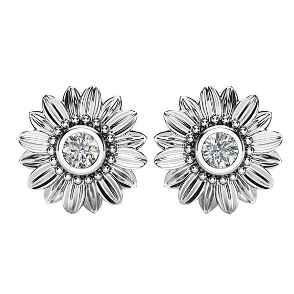 UDIYO Elegant Sunflower Inlaid Cubic Zirconia Women Fashion Jewelry Ear Stud Earrings