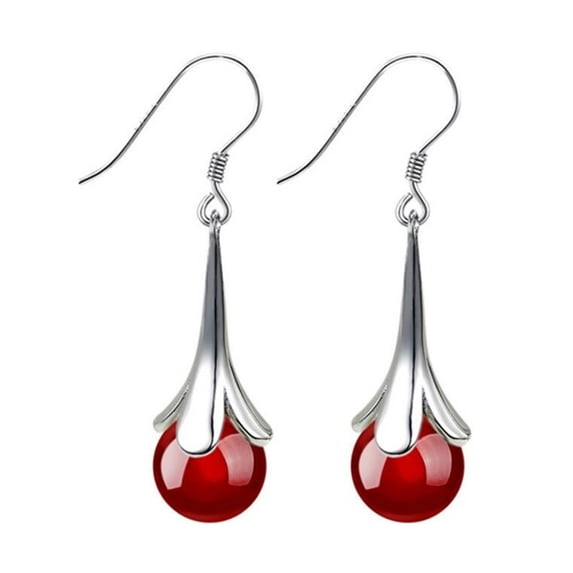 UDIYO Elegant Women Round Faux Opal Inlaid Flower Dangle Hook Earrings Jewelry Gift