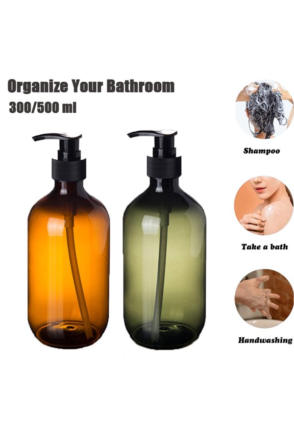 Empty Shampoo Bottles with Pumps, 10/17 oz, Refillable Travel Containers for Body Wash, Hand sanitizer, Shampoo-2 Pack