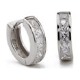 thumbnail image 1 of UDIYO Fashion Men's Silver Plated Small Round Square Rhinestone Hoop Huggie Earrings, 1 of 7