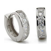 UDIYO Fashion Men's Silver Plated Small Round Square Rhinestone Hoop Huggie Earrings