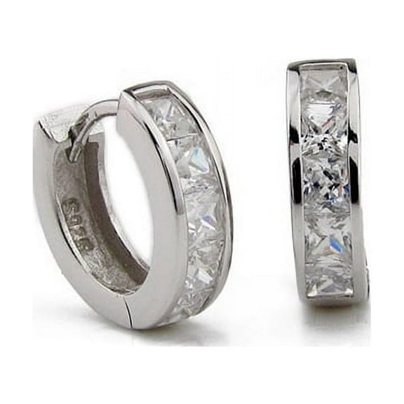 UDIYO Fashion Men's Silver Plated Small Round Square Rhinestone Hoop Huggie Earrings