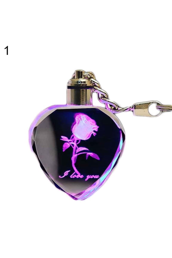 Fashion Rose Heart Key Chain Color Changing Flashing LED Lights Couple Keyring