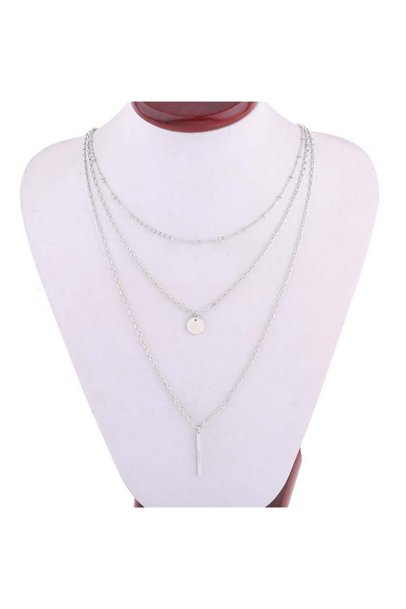 Fashion Women 3 Layer Bar Round Pendant Long Chain Necklace Party Jewelry Gift