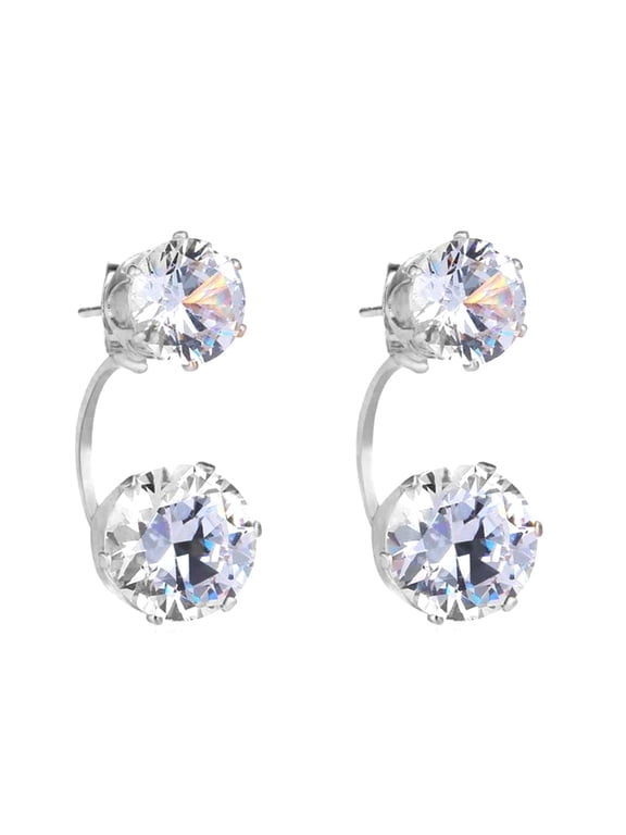 Fashion Women Double Cubic Zirconia Drop Ear Jacket Piercing Earrings Jewelry