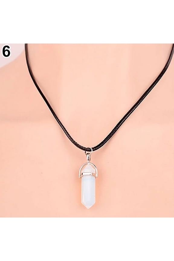 Faux Gemstone Rock Natural Quartz Healing Point Chakra Reiki Pendant Rope Necklace