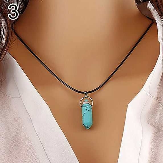 UDIYO Faux Gemstone Rock Natural Quartz Healing Point Chakra Reiki Pendant Rope Necklace