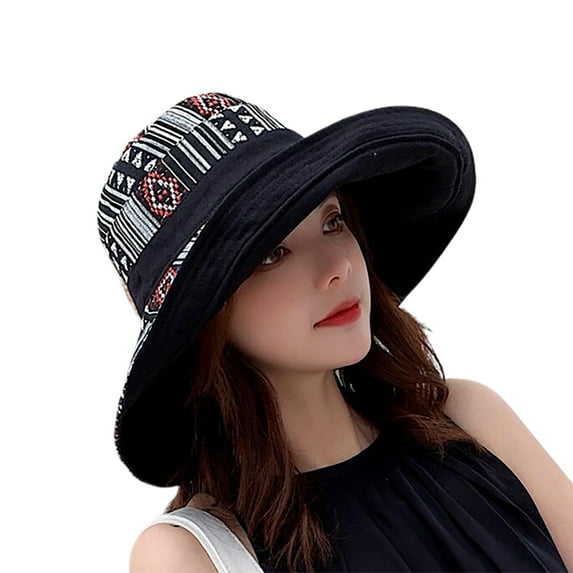 UDIYO Fisherman Hat Color Patchwork Double-Sided Cotton Women Sun Shade Bucket Hat for Travel