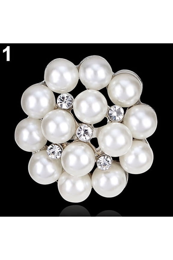 Flower Rhinestone Imitation Pearl Brooch Pin DIY Bridal Wedding Bouquet Decor