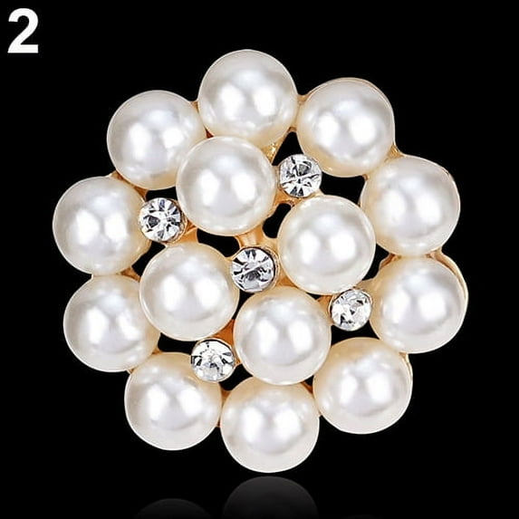 UDIYO Flower Rhinestone Imitation Pearl Brooch Pin DIY Bridal Wedding Bouquet Decor