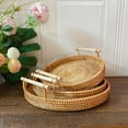thumbnail image 1 of UDIYO Handwoven Basket Serving Tray with Wooden Handles Round Rattan Bread Basket Tray Fruit Organizer Wicker Tray Coffee Table Decorative Tray, 1 of 8