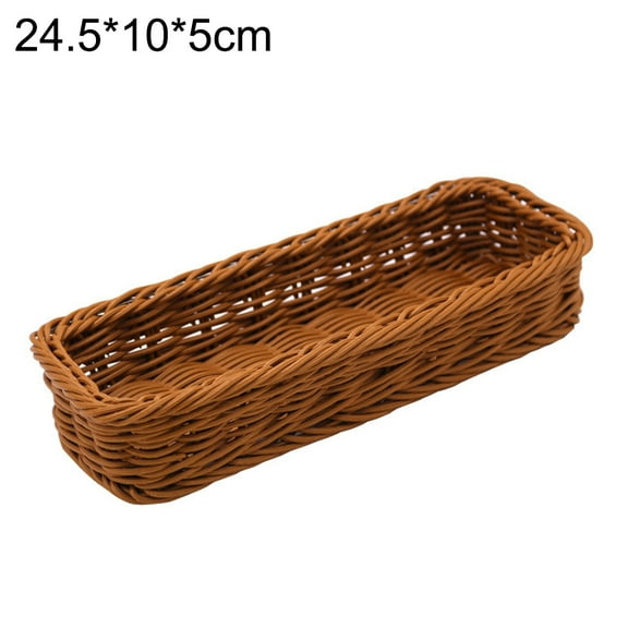 UDIYO Imitation Rattan Woven Basket Desktop Knife Fork Storage Box Tableware Organizer