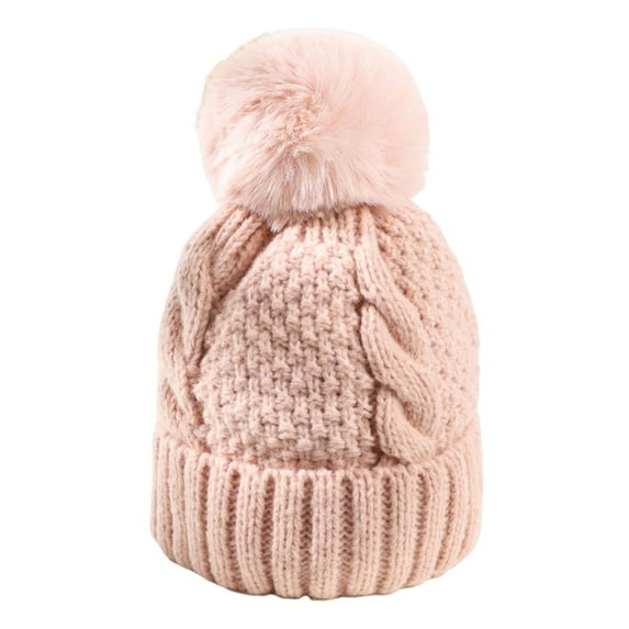 UDIYO Knitted Hat Pompom Handmade Thickened Plush Lining Solid Color Keep Warm Woolen Yarn Autumn Winter Women Beanie Cap for Outdoor