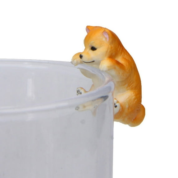 UDIYO Lifelike Mini Shiba Dog Animal Figurine Hanging Cup Rim DIY Landscape Ornament