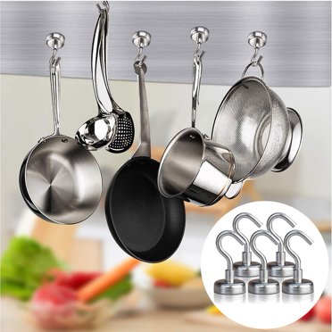 DIYMAG Magnetic Hooks - Pack Of 6 - Strong Silver Hooks For Cruise, Kitchen, Office, Garage