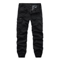 thumbnail image 1 of UDIYO Men Cargo Pants Solid Color Zipper Fly Multi Pockets Drawstring Elastic Waist Streetwear Bottoms Ankle Tied Trousers for Working, 1 of 7