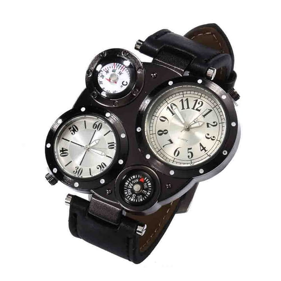 UDIYO Men Chic Dual Movement Quartz Waterproof Outdoor Thermometer Compass Wrist Watch