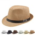 thumbnail image 1 of UDIYO Men Solid Color Wide Brim Fedora Felt Hat Panama Cap Boater Summer Beach Sunhat, 1 of 6