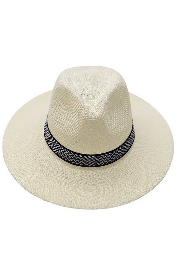 Men Wide Brim Straw Panama Roll up Hat Fedora Beach Sun Hat UPF50+