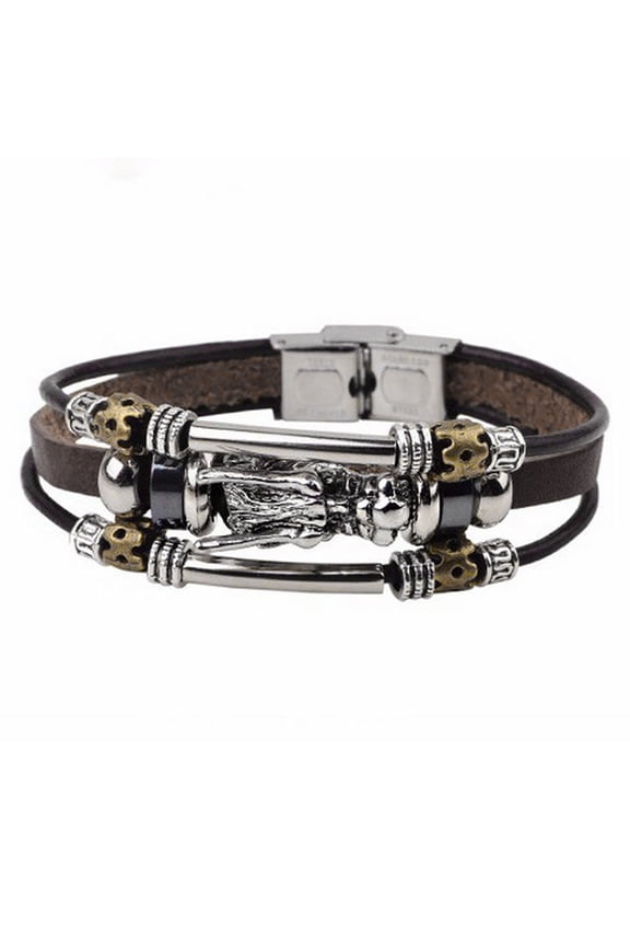 Men's Vintage Punk Faux Leather Bracelet Dragon Head Charm Multilayer Bangle