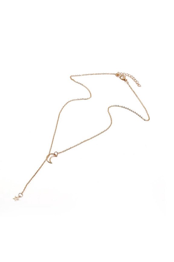 Moon Shape Star Pendant Alloy Luxury Clavicle Chain Necklace for Party