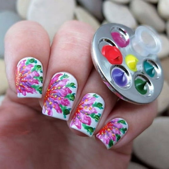 UDIYO Nail Art Ring Palette Free Hand Manicure Finger Palette Nail Makeup Mixing Palette