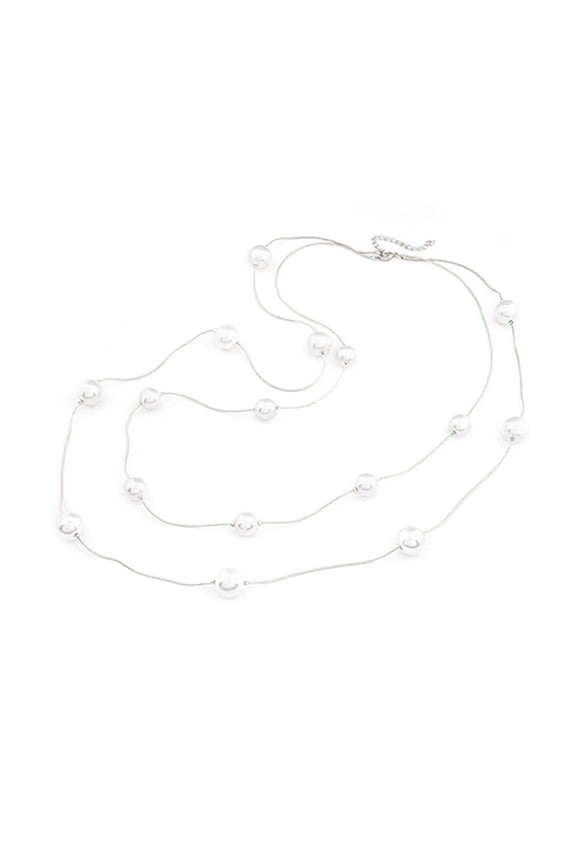 Necklace Double Layer All-match Alloy Faux Pearl Decor Sweater Necklace for Party