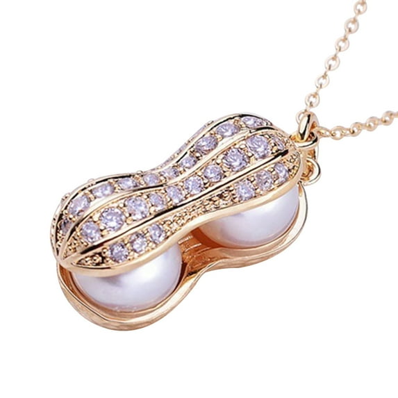 UDIYO Necklace Elegant Appearance Shiny Rhinestone 2 Colors Peanut Pendant Necklace for Evening Party