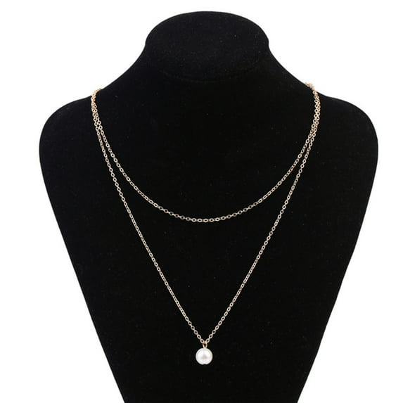 UDIYO Necklace Simple Wear-resistant Women Double Layer Faux Pearl Pendant Chain for Party