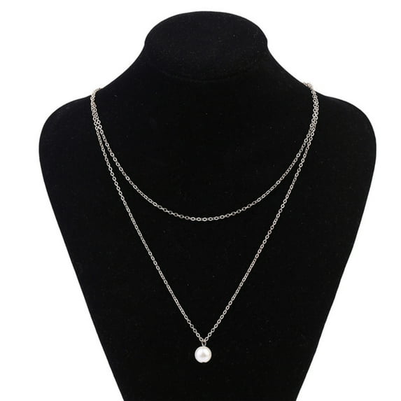 UDIYO Necklace Simple Wear-resistant Women Double Layer Faux Pearl Pendant Chain for Party