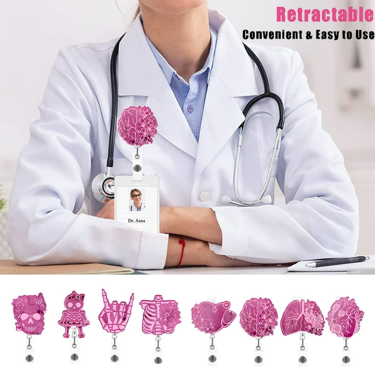 2 Pack Brain Badge Reels Holder Retractable with ID Clip for Nurse