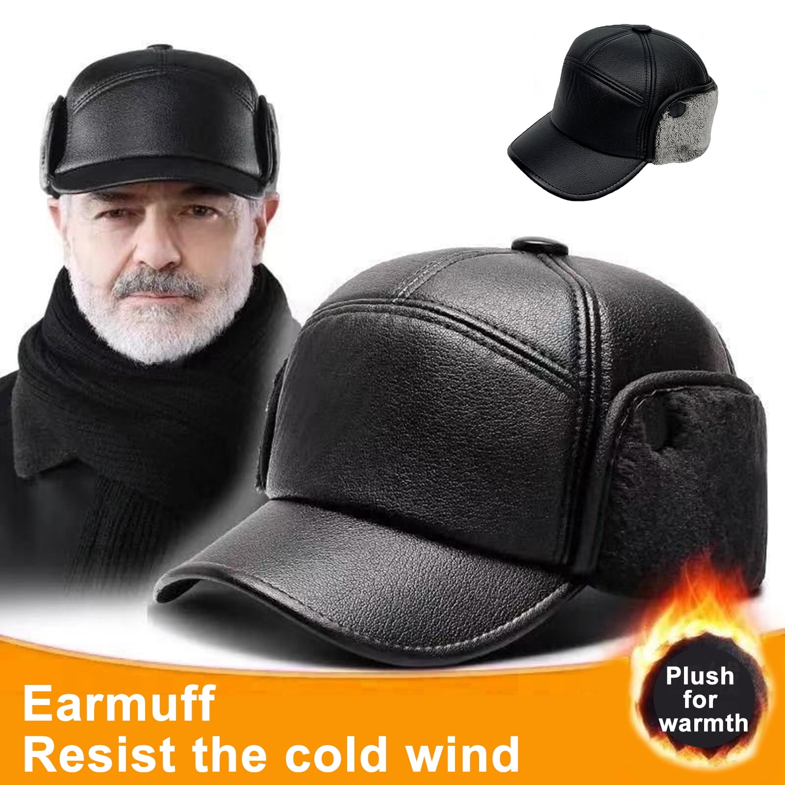 UDIYO Old Man Winter Baseball Cap Casquette Snapback Windproof Foldable  Earflaps Thicken Ear Protection Soft Wide Brim Plush Father Winter Hat for  Skiing 