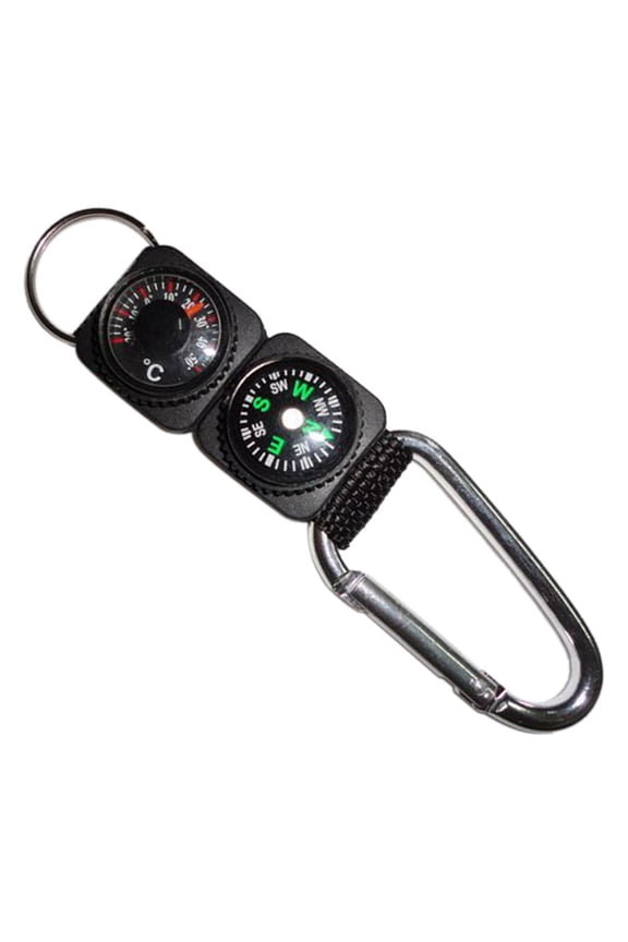 Outdoor Camping Hiking Survival Buckle Keychain Compass Thermometer Carabiner