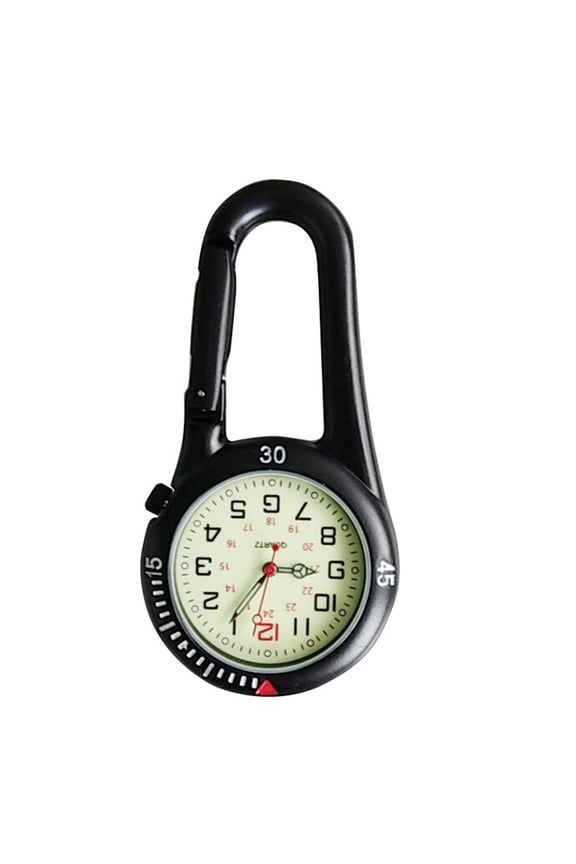 Outdoor Mini Round Dial Arabic Numbers Quartz Analog Clip Carabiner Hook Watch