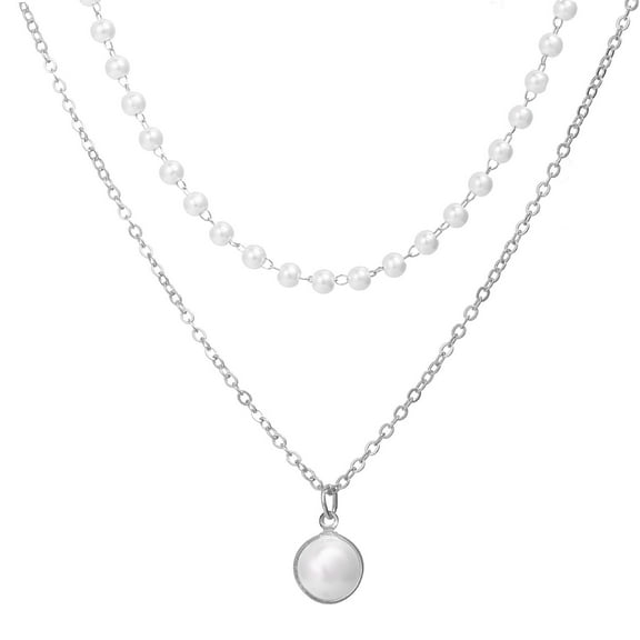 UDIYO Pearl Necklace Double-layer Simple Alloy Female Clavicle Chain for Party