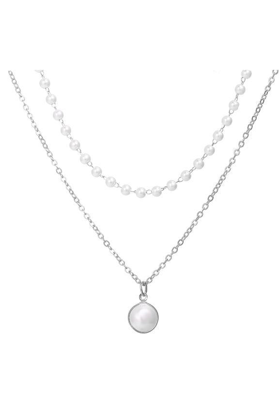 Pearl Necklace Double-layer Simple Alloy Female Clavicle Chain for Party