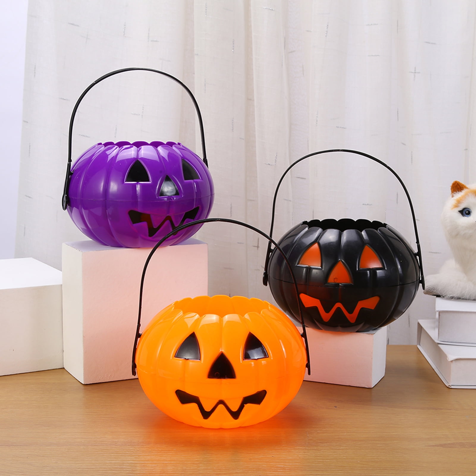 UDIYO Plastic Bucket Halloween Pumpkin Bucket Portable Pumpkin Candy ...