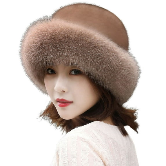 UDIYO Plush Brim Warm Fisherman Cap Solid Soft Thickened Mink Basin Hat for Daily Life