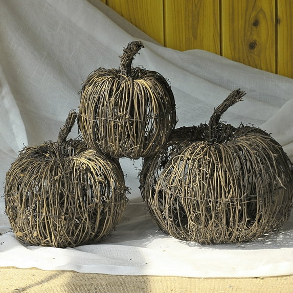 UDIYO Rattan Woven Artificial Pumpkins Fake Harvest Pumpkins for Fall Wedding Thanksgiving Halloween Decoration