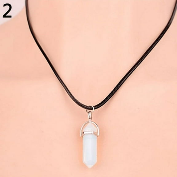 UDIYO Reiki Chakra Healing Natural Quartz Hexagonal Pointed Charm Pendant Necklace