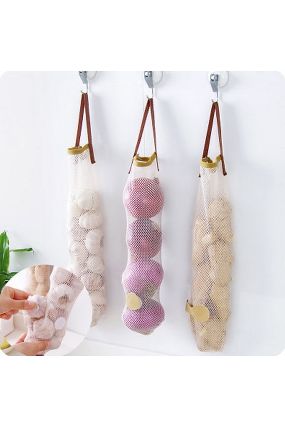 Reusable Kitchen Fruit Vegetable Hanging Storage Mesh Bag Garlic Onion Organizer