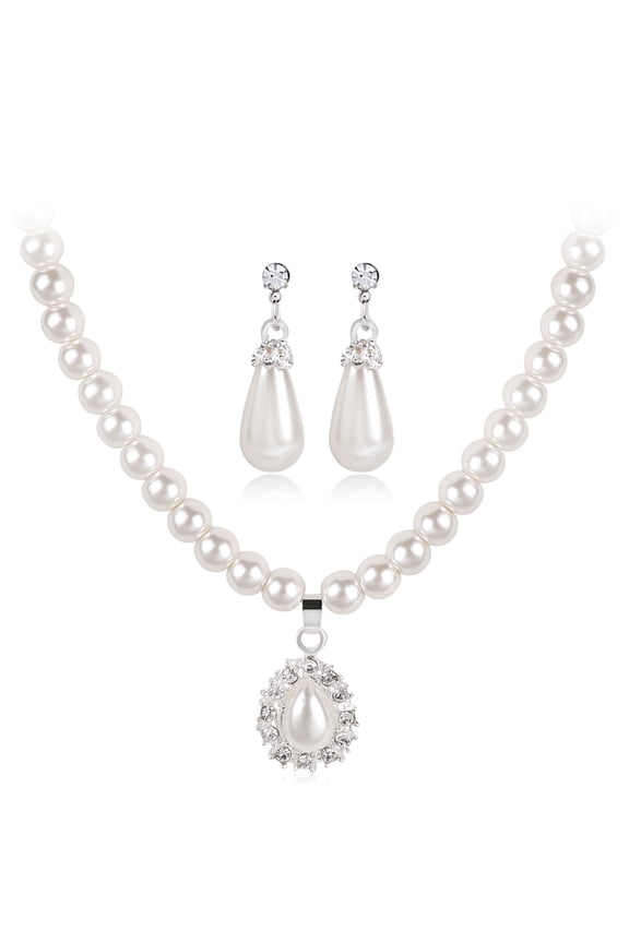 Royal Style Princess Imitation Pearl Teardrop Pendant Elegant Necklace Earrings