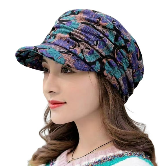 UDIYO Short Brim Warm Foldable Earflap Women Cap Ethnic Style Floral Print Autumn Winter Hat Daily Clothing