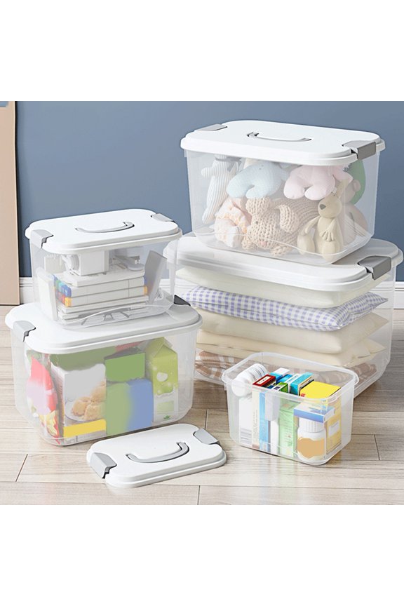 Storage Box Large Capacity Plastic Transparent with Handle, Clear, 3 Count