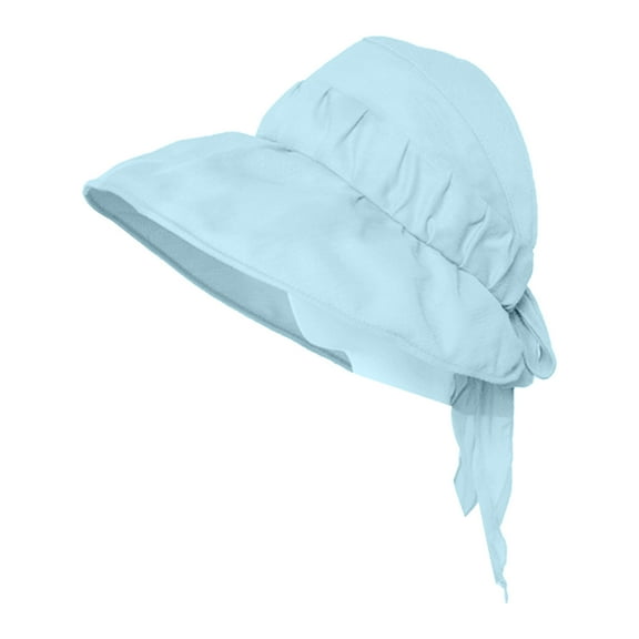 UDIYO Sun Visor Hat Large Brim Solid Color Pleated Folding Packable Anti-UV Back Bowknot Ribbon Breathable Women Beach Visor Hat for Daily Life